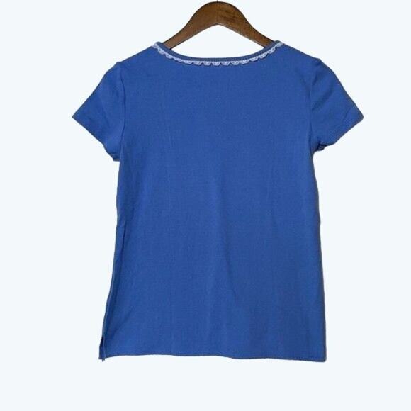 Talbots Shirt Women's Small Short Sleeve Cotton Lace Edging Blue - Picture 8 of 9